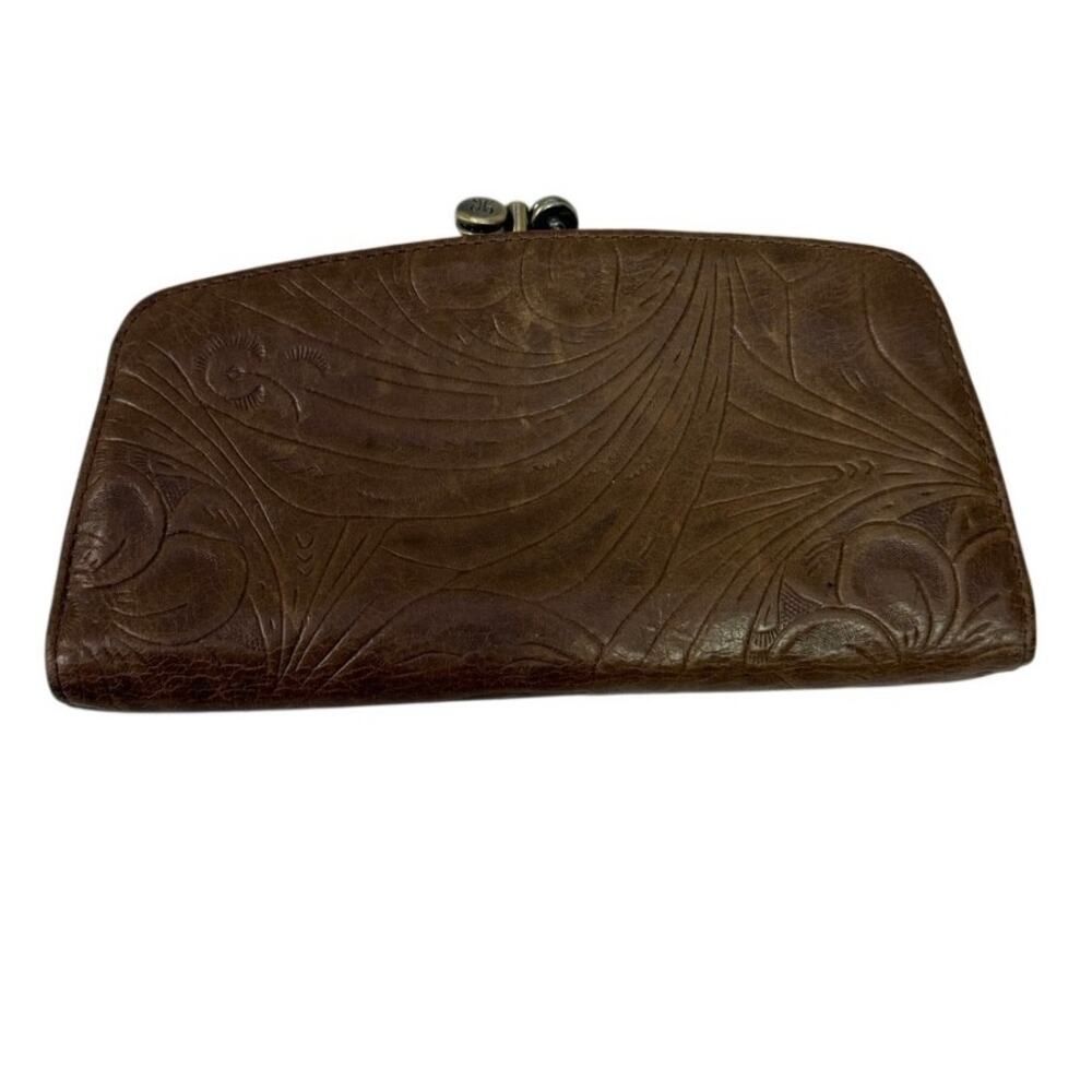 HOBO Embossed Brown Leather Clutch Wallet
